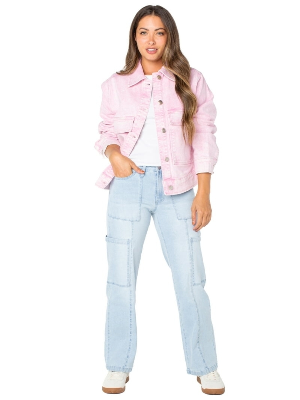 Celebrity Pink Denim Light Pink Jacket with Front Flap Pockets Size M - Picture 2 of 8